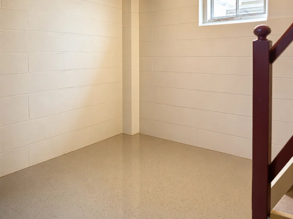 Clean and dry basement corner after the moisture source is addressed and materials are restored